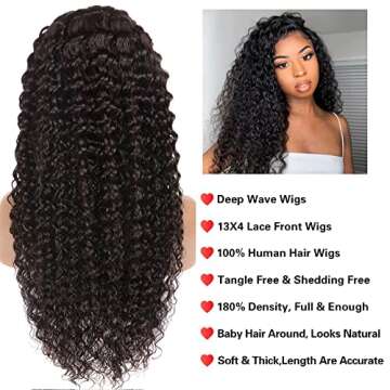Qangelabeauty 30 Inch Deep Wave Lace Front Wig Human Hair 13x4 Curly Wigs for Black Women Pre Plucked with Natural Baby Hair 180 Density Brazilian Virgin Lace Frontal Wet Wig Human Hair Natural Color