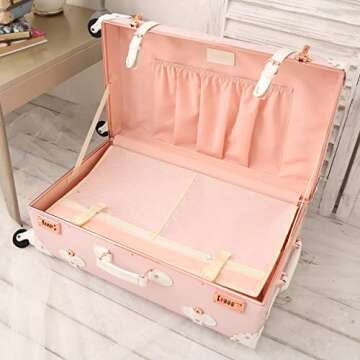 urecity Vintage Trunk Luggage Set, Elegant Pink Travel Suitcase