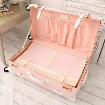 urecity Vintage Trunk Luggage Set, Elegant Pink Travel Suitcase