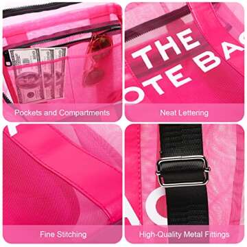 ARENADO The Tote Bag Beach Bag Mesh Clear Totes Bag Large with Zipper Travel Tote Bag, Handbags, and Work Totes