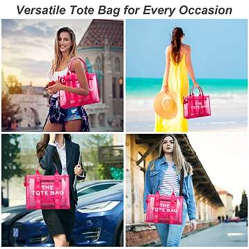 ARENADO The Tote Bag Beach Bag Mesh Clear Totes Bag Large with Zipper Travel Tote Bag, Handbags, and Work Totes