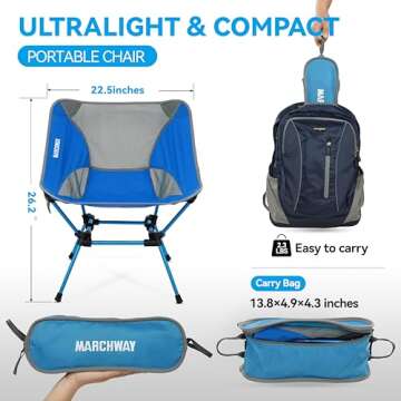 MARCHWAY Ultralight Folding Camping Chair, Heavy Duty Portable Compact for Outdoor Camp, Travel, Beach, Picnic, Festival, Hiking, Lightweight Backpacking (Bright Blue)