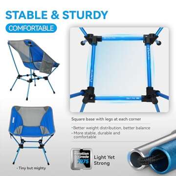 MARCHWAY Ultralight Folding Camping Chair, Heavy Duty Portable Compact for Outdoor Camp, Travel, Beach, Picnic, Festival, Hiking, Lightweight Backpacking (Bright Blue)