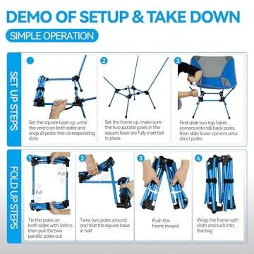 MARCHWAY Ultralight Folding Camping Chair, Heavy Duty Portable Compact for Outdoor Camp, Travel, Beach, Picnic, Festival, Hiking, Lightweight Backpacking (Bright Blue)