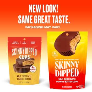 SkinnyDipped Milk Chocolate Peanut Butter Cups, 4g Sugar, Low Sugar, Low Carb, Gluten Free, 3.2oz Bag, 4 Pack (24 Cups Total)