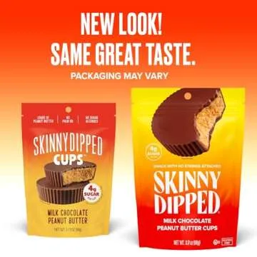 SkinnyDipped Milk Chocolate Peanut Butter Cups, 4g Sugar, Low Sugar, Low Carb, Gluten Free, 3.2oz Bag, 4 Pack (24 Cups Total)
