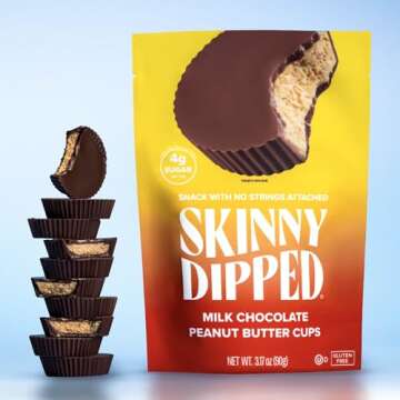 SkinnyDipped Milk Chocolate Peanut Butter Cups, 4g Sugar, Low Sugar, Low Carb, Gluten Free, 3.2oz Bag, 4 Pack (24 Cups Total)