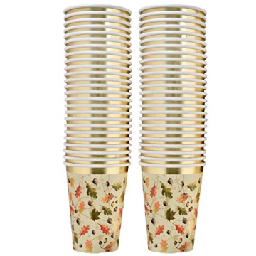 Gift Boutique 50 Thanksgiving Party Cups 9 oz. Disposable Paper Cup in Elegant Autumn Leaves Design ...
