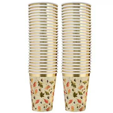 Gift Boutique 50 Thanksgiving Party Cups 9 oz. Disposable Paper Cup in Elegant Autumn Leaves Design ...