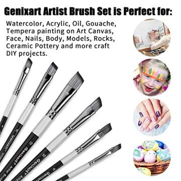 Angular Paint Brushes Set, 6 Pcs Angled Paintbrushes for Acrylic Oil Watercolor Gouache Painting, Pr...