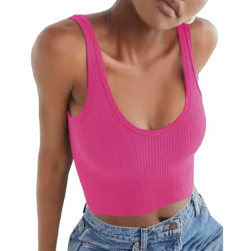 Artfish Women's Sleeveless Shirt Ribbed Fitted Scoop Neck Basic Crop Tank Top Cotton