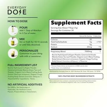 Everyday Dose Mushroom Matcha+ Ceremonial Grade Matcha Powder - Japanese Tea With Grass-Fed Collagen...