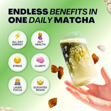 Everyday Dose Mushroom Matcha+ Ceremonial Grade Matcha Powder - Japanese Tea With Grass-Fed Collagen, Lion's Mane, Chaga, L-Theanine - For Better Focus, Energy, Digestion and Immunity - 30 Servings