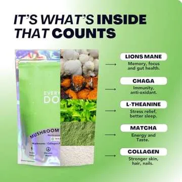 Everyday Dose Mushroom Matcha+ Ceremonial Grade Matcha Powder - Japanese Tea With Grass-Fed Collagen, Lion's Mane, Chaga, L-Theanine - For Better Focus, Energy, Digestion and Immunity - 30 Servings