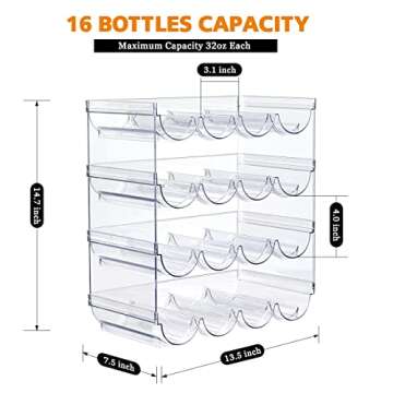 Stackable Plastic Water Bottle Cup Holder - 4 Packs, Holds 16 Containers, Storage Stand for Kitchen Countertop, Cabinet, Office