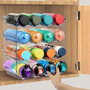 Stackable Plastic Water Bottle Cup Holder - 4 Packs, Holds 16 Containers, Storage Stand for Kitchen Countertop, Cabinet, Office
