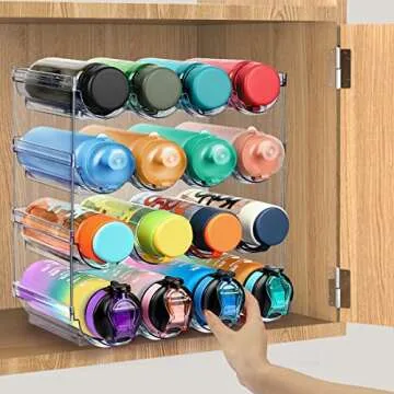 Stackable Plastic Water Bottle Cup Holder - 4 Packs, Holds 16 Containers, Storage Stand for Kitchen Countertop, Cabinet, Office