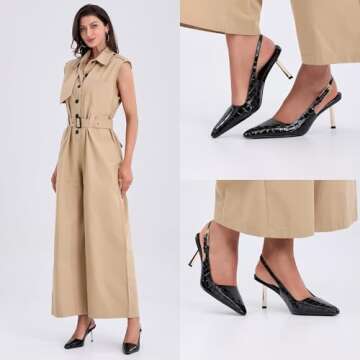 iiimmu Black Heels Faux Crocodile Closed Toe 3.5 in Stiletto Kitten Heels Pumps, Slingback Heels for Women Evening Dress Shoes, Size 8.5