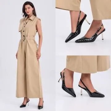 iiimmu Black Heels Faux Crocodile Closed Toe 3.5 in Stiletto Kitten Heels Pumps, Slingback Heels for Women Evening Dress Shoes, Size 8.5