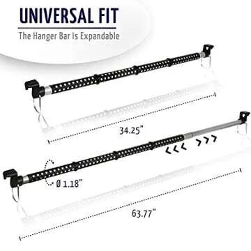 Zone Tech Automotive Expandable Clothes Hanger Bar - 2-Piece Premium Quality Black Heavy Duty Retrac...