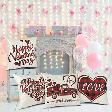 YGEOMER Valentines Day Buffalo Plaid Heart Pillow Covers