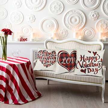 YGEOMER Valentine's Day red Buffalo Plaid Check Heart Love Truck Decor， Throw Pillow Cover, 4 PCS 18 x 18 Inch Valentines Day Throw Pillows Decorative Cushion Cases Valentine Decorations