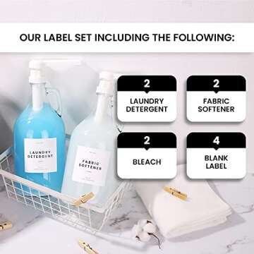 MoliMoli Liquid Laundry Detergent Dispenser for Laundry Room, Laundry Soap Dispenser, Fabric Softener Dispenser, Laundry Detergent Holder, Glass Jars with Pre-Written Labels and Funnel, Set of 2