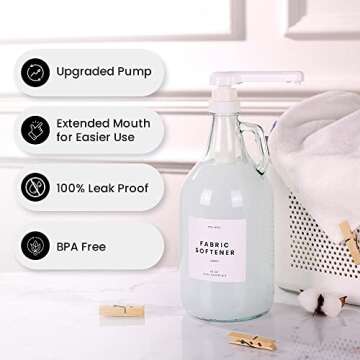 MoliMoli Liquid Laundry Detergent Dispenser for Laundry Room, Laundry Soap Dispenser, Fabric Softener Dispenser, Laundry Detergent Holder, Glass Jars with Pre-Written Labels and Funnel, Set of 2