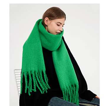 OUNIYA Large Chunky Scarf Oversized Fluffy Scarves Cashmere Feel Blanket Soft Big Wool Thick Winter Warm Women (green)