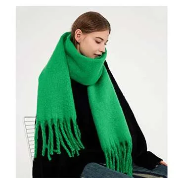 OUNIYA Large Chunky Scarf Oversized Fluffy Scarves Cashmere Feel Blanket Soft Big Wool Thick Winter Warm Women (green)