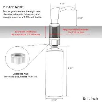 GAGALIFE Built-in Sink Soap Dispenser or Lotion Dispenser for Kitchen Sink, Brushed Nickel ABS Pump ...
