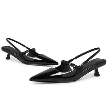 Modatope Black Heels Kitten Slingback Heels for Women Pointed Closed Toe Stiletto Black Pumps Dress Formal Shoes Size 8
