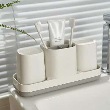 Toothbrush Holder for Bathroom, Bathroom Organizer Storage Set with 2 Cups, Kids Electric Toothbrush...