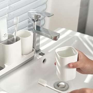 Toothbrush Holder for Bathroom, Bathroom Organizer Storage Set with 2 Cups, Kids Electric Toothbrush Holder, Bathroom Accessories Storage for Toothpaste Razor(White)