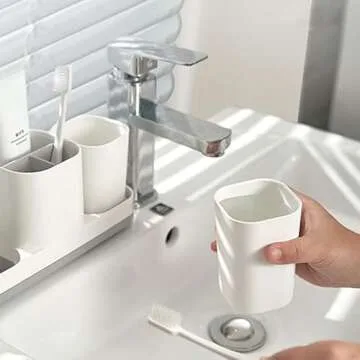 Toothbrush Holder for Bathroom, Bathroom Organizer Storage Set with 2 Cups, Kids Electric Toothbrush Holder, Bathroom Accessories Storage for Toothpaste Razor(White)