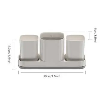 Toothbrush Holder for Bathroom, Bathroom Organizer Storage Set with 2 Cups, Kids Electric Toothbrush Holder, Bathroom Accessories Storage for Toothpaste Razor(White)