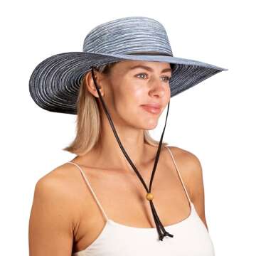 Sloggers Women's Wide Brim Braided Sun Hat with Wind Lanyard - UPF 50+ Maximum Sun Protection Blue