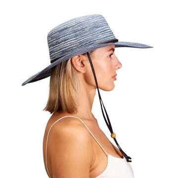 Sloggers Women's Wide Brim Braided Sun Hat with Wind Lanyard - UPF 50+ Maximum Sun Protection Blue