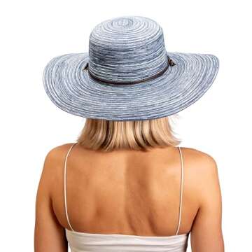 Sloggers Women's Wide Brim Braided Sun Hat with Wind Lanyard - UPF 50+ Maximum Sun Protection Blue