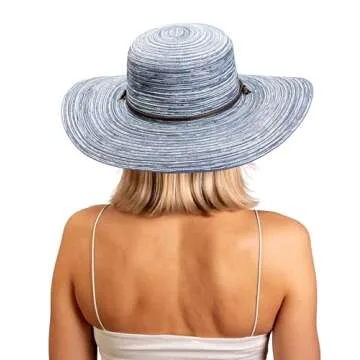 Sloggers Women's Wide Brim Braided Sun Hat with Wind Lanyard - UPF 50+ Maximum Sun Protection Blue
