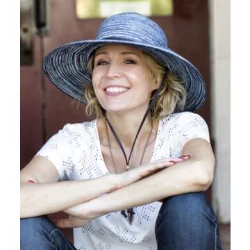 Sloggers Women's Wide Brim Braided Sun Hat with Wind Lanyard - UPF 50+ Maximum Sun Protection Blue
