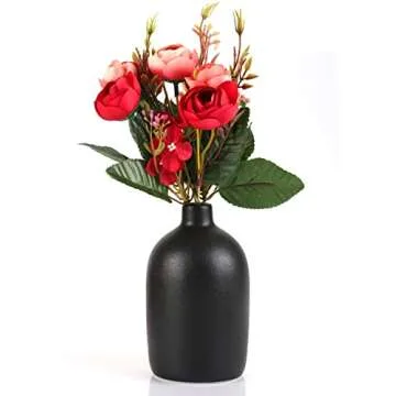 Small Vase Handmade Home Decoration Ceramic Vase for Shelf, Living, Room, Table, Bookshelf Home Decor Gift, Modern Elegant Ceramic Vase (Large 6 Inch High, Black)