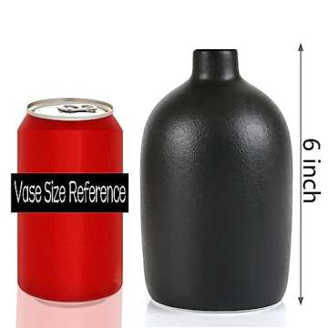 Small Vase Handmade Home Decoration Ceramic Vase for Shelf, Living, Room, Table, Bookshelf Home Decor Gift, Modern Elegant Ceramic Vase (Large 6 Inch High, Black)