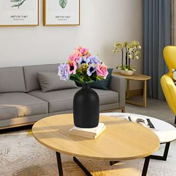 Small Vase Handmade Home Decoration Ceramic Vase for Shelf, Living, Room, Table, Bookshelf Home Decor Gift, Modern Elegant Ceramic Vase (Large 6 Inch High, Black)