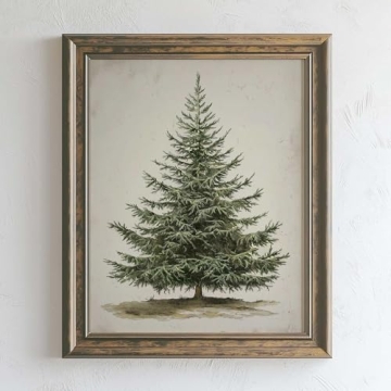 Vintage Christmas Tree Print for Rustic Holiday Decor - 8x10