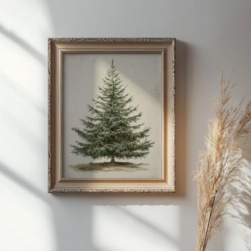Rustic Vintage Christmas Tree Art Print - 8x10