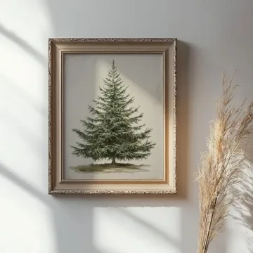 Rustic Vintage Christmas Tree Art Print - 8x10
