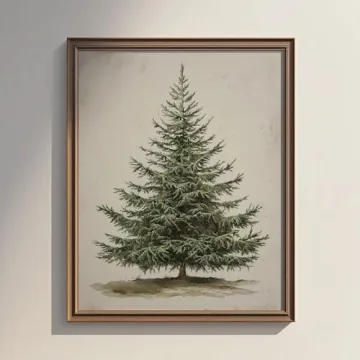 Rustic Vintage Christmas Tree Art Print - 8x10