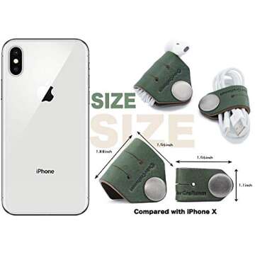 ColorCraftsman Handmade Cord Holder Cable Organizer, Cord Winder Headphone Holder Earbud Organizer, Charger Cord Organizer Earbud Holder for Work and Travel, Premium Horween Leather, Green 2 Pack