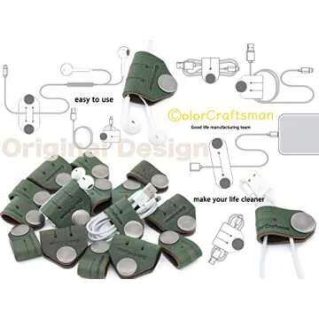 ColorCraftsman Handmade Cord Holder Cable Organizer, Cord Winder Headphone Holder Earbud Organizer, Charger Cord Organizer Earbud Holder for Work and Travel, Premium Horween Leather, Green 2 Pack